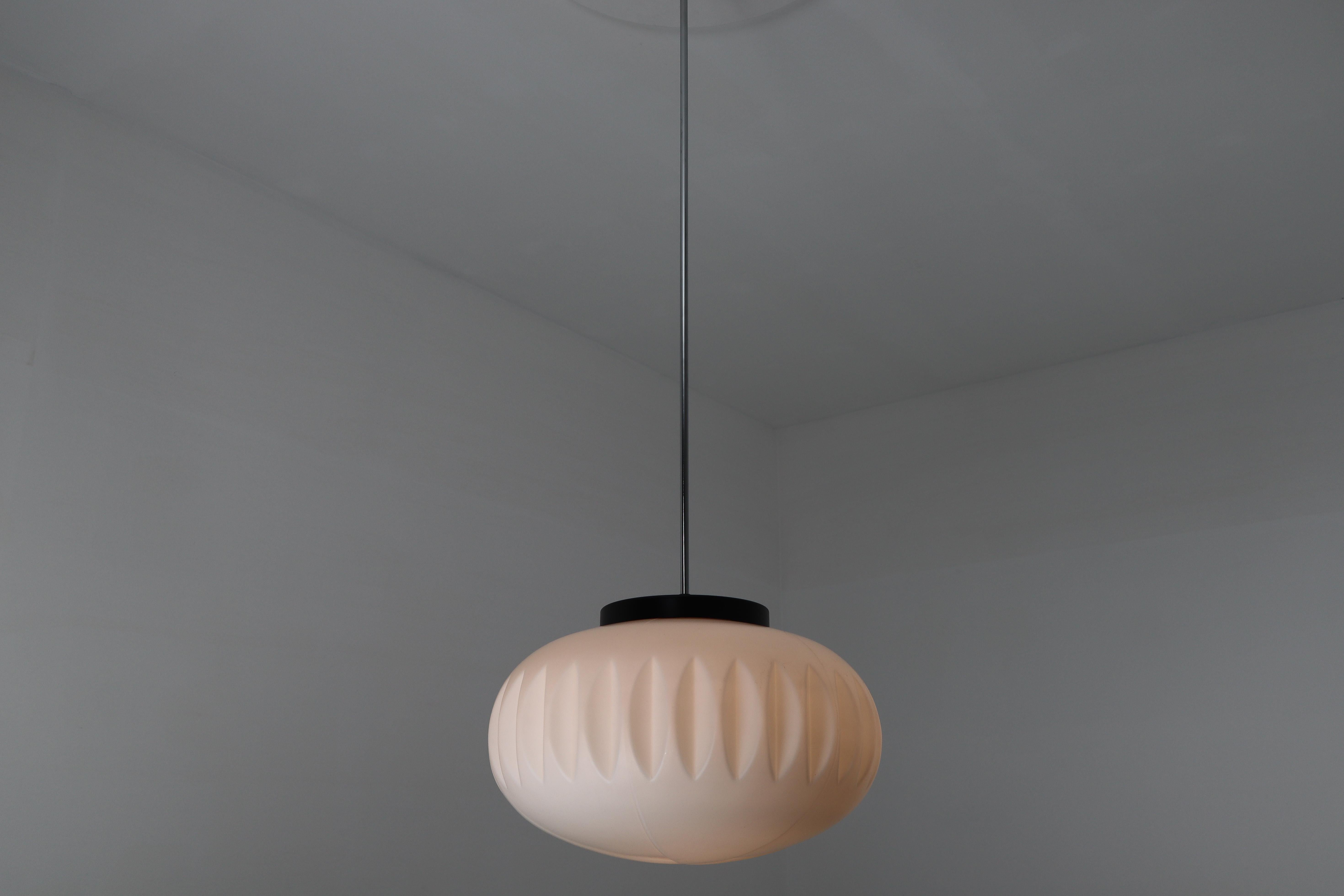 Large Midcentury Pendants, Structured Opaline Glass, Europe, 1960s 5