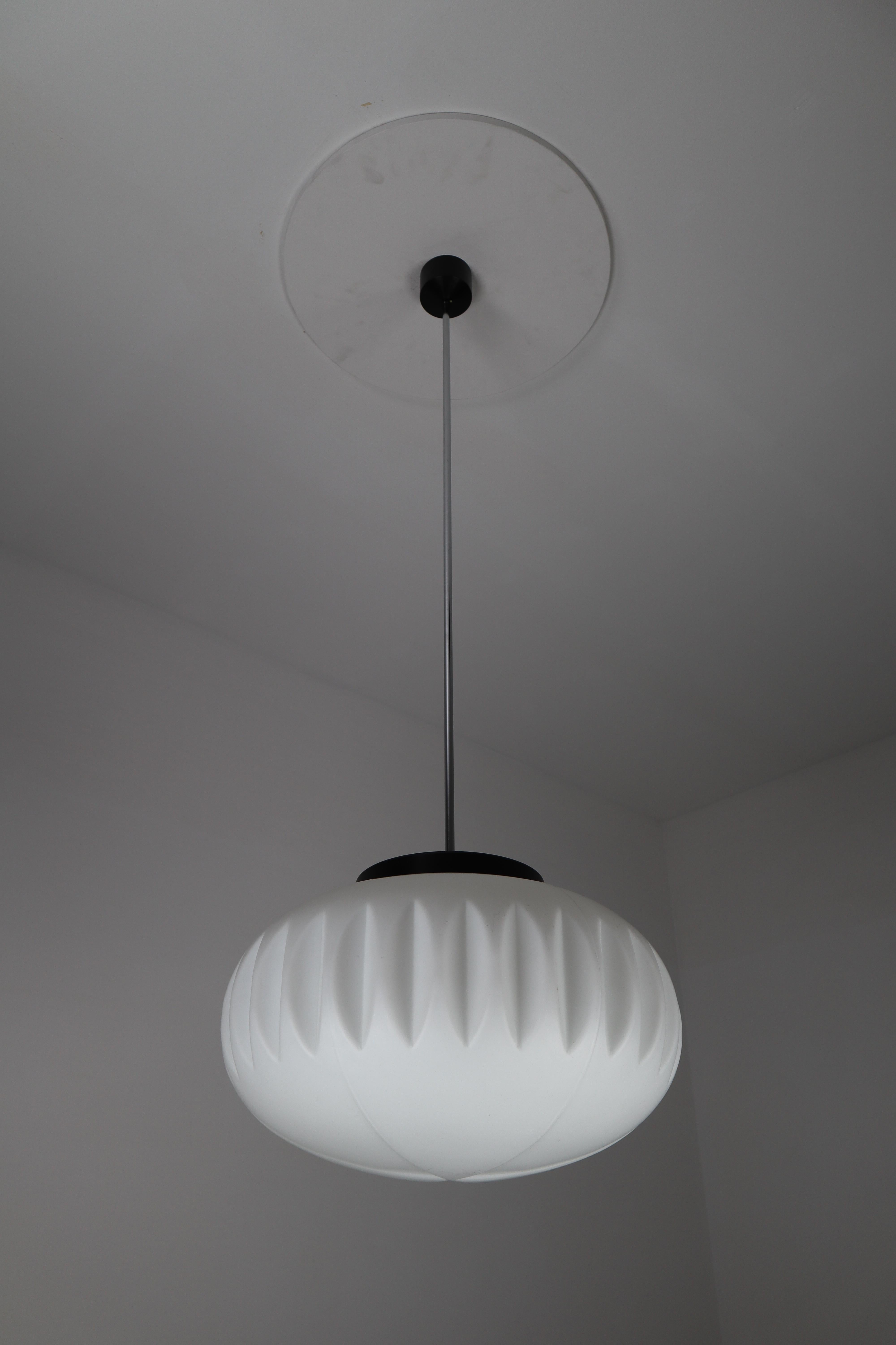 Large Midcentury Pendants, Structured Opaline Glass, Europe, 1960s In Good Condition In Almelo, NL