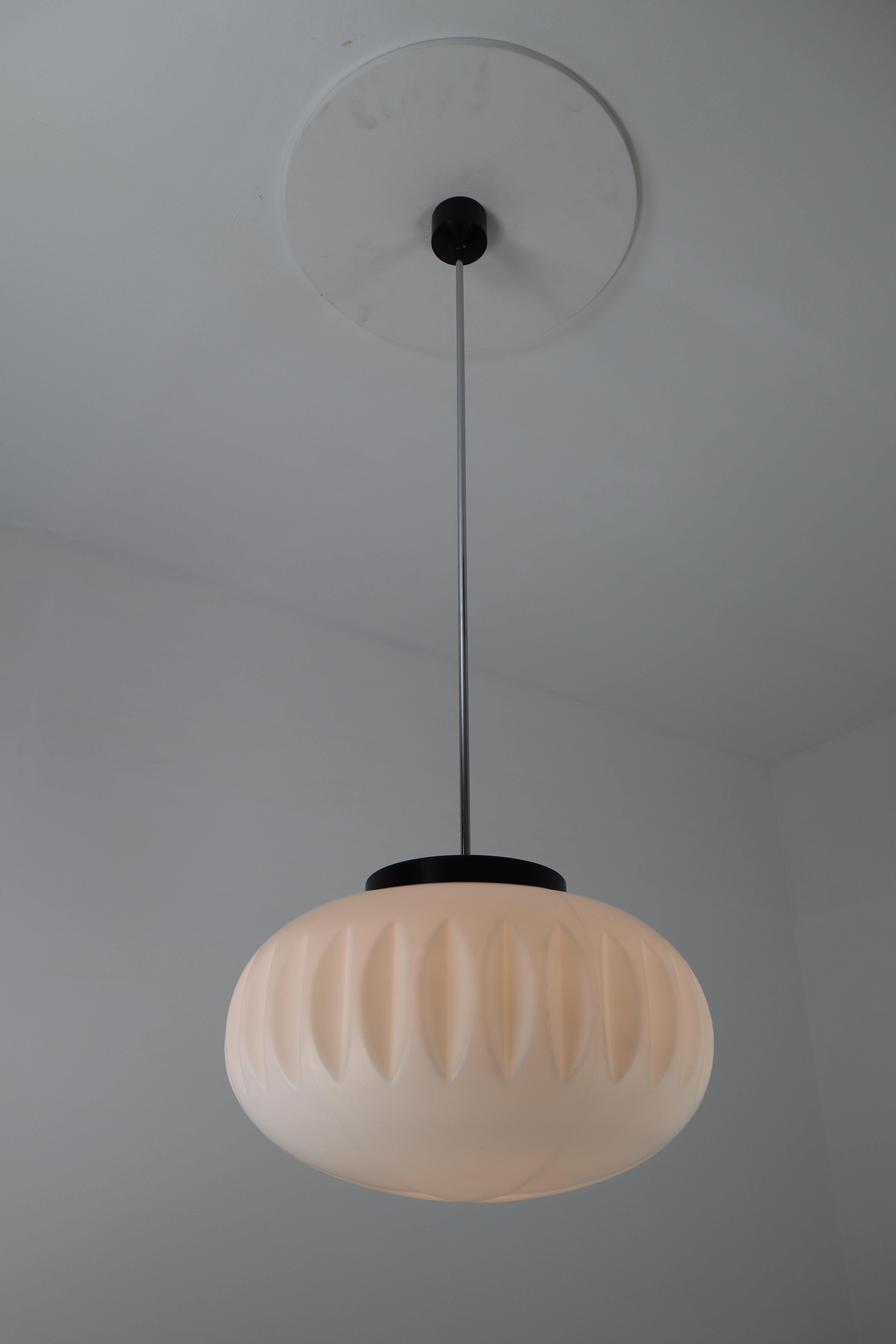 20th Century Large Midcentury Pendants, Structured Opaline Glass, Europe, 1960s