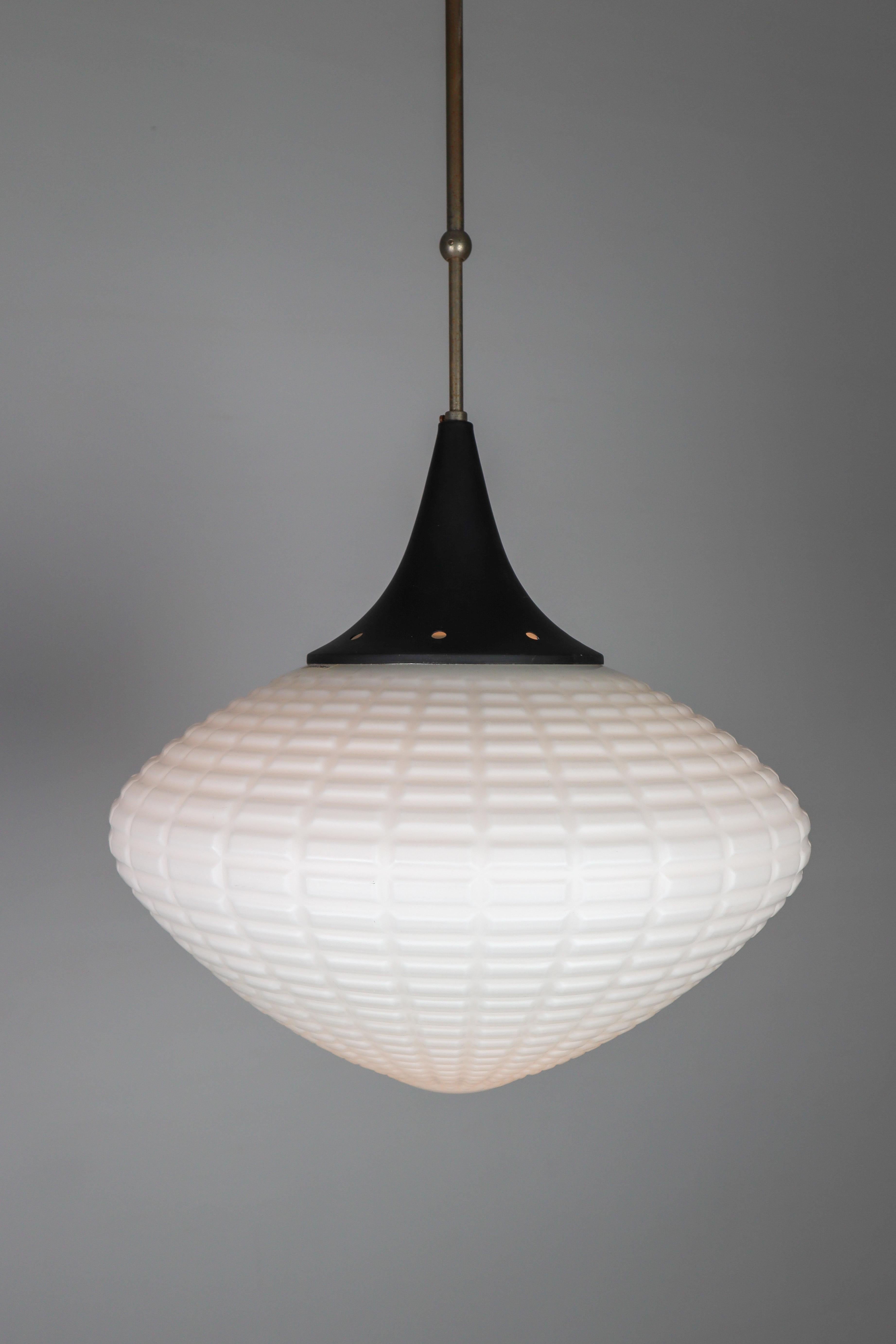 Large Midcentury Pendants, Structured Opaline Glass, Europe, 1960s For Sale 1