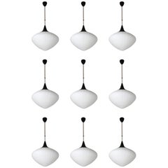 Large Midcentury Pendants, Structured Opaline Glass, Europe, 1960s