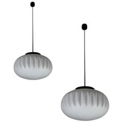 Large Midcentury Pendants, Structured Opaline Glass, Europe, 1960s