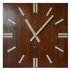 Retro Large Midcentury Pragotron Industrial Wooden Wall Clock Type PPH 410, 1980s