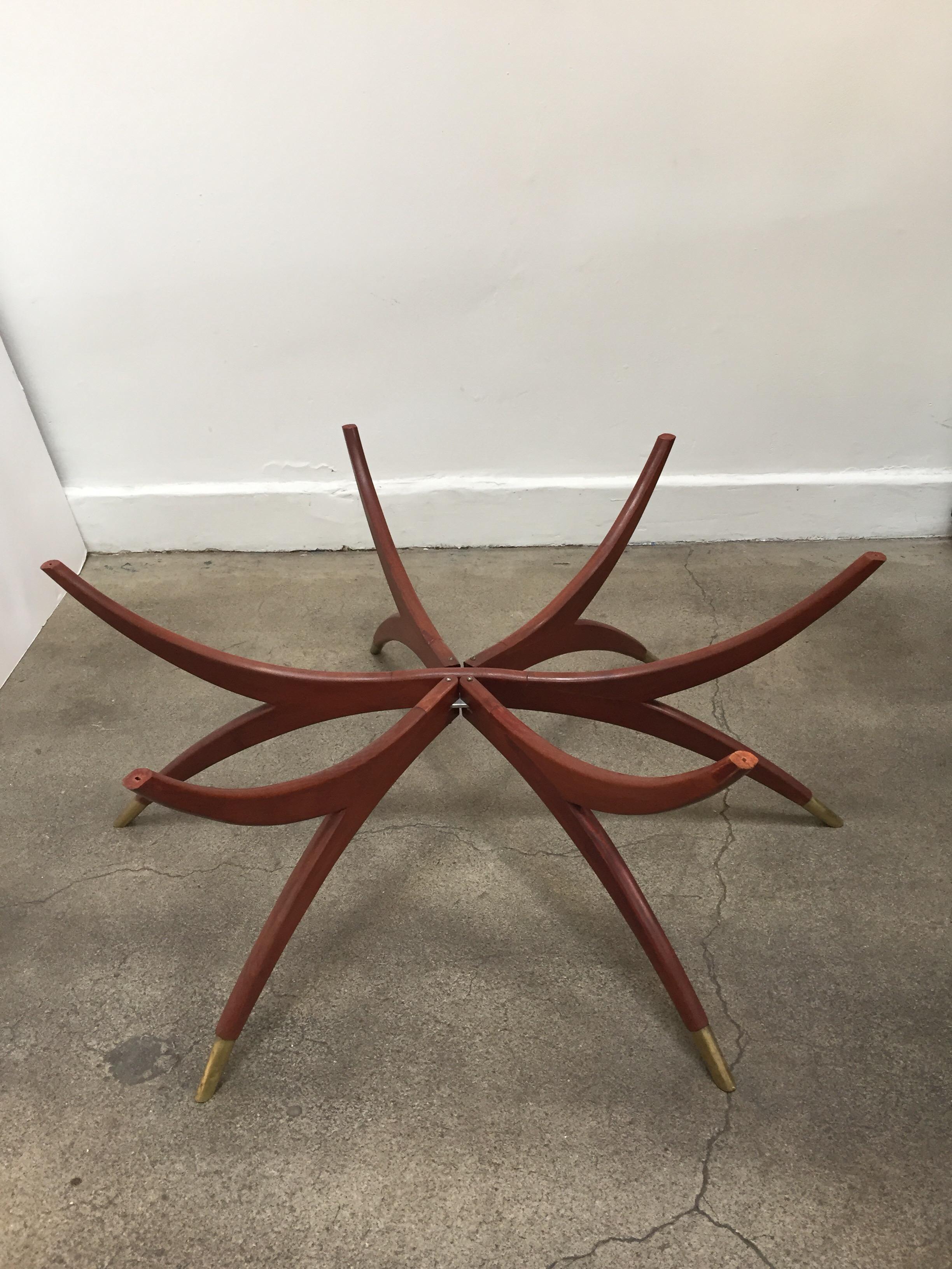 Large Midcentury Round Brass Tray Table on Folding Stand 2