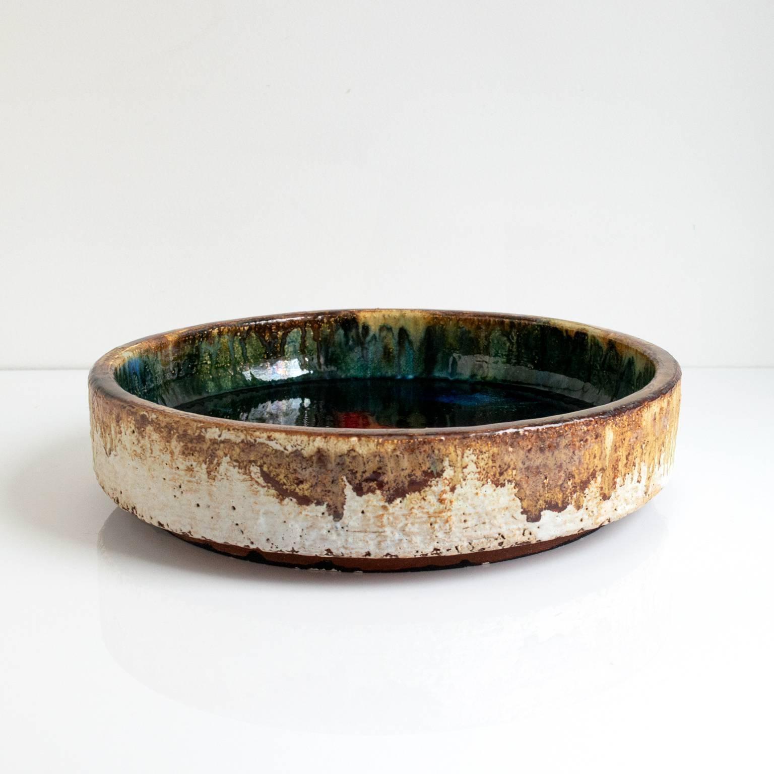 Large Midcentury Scandinavian Modern Multicolored Thickly Glazed Bowl In Excellent Condition In New York, NY