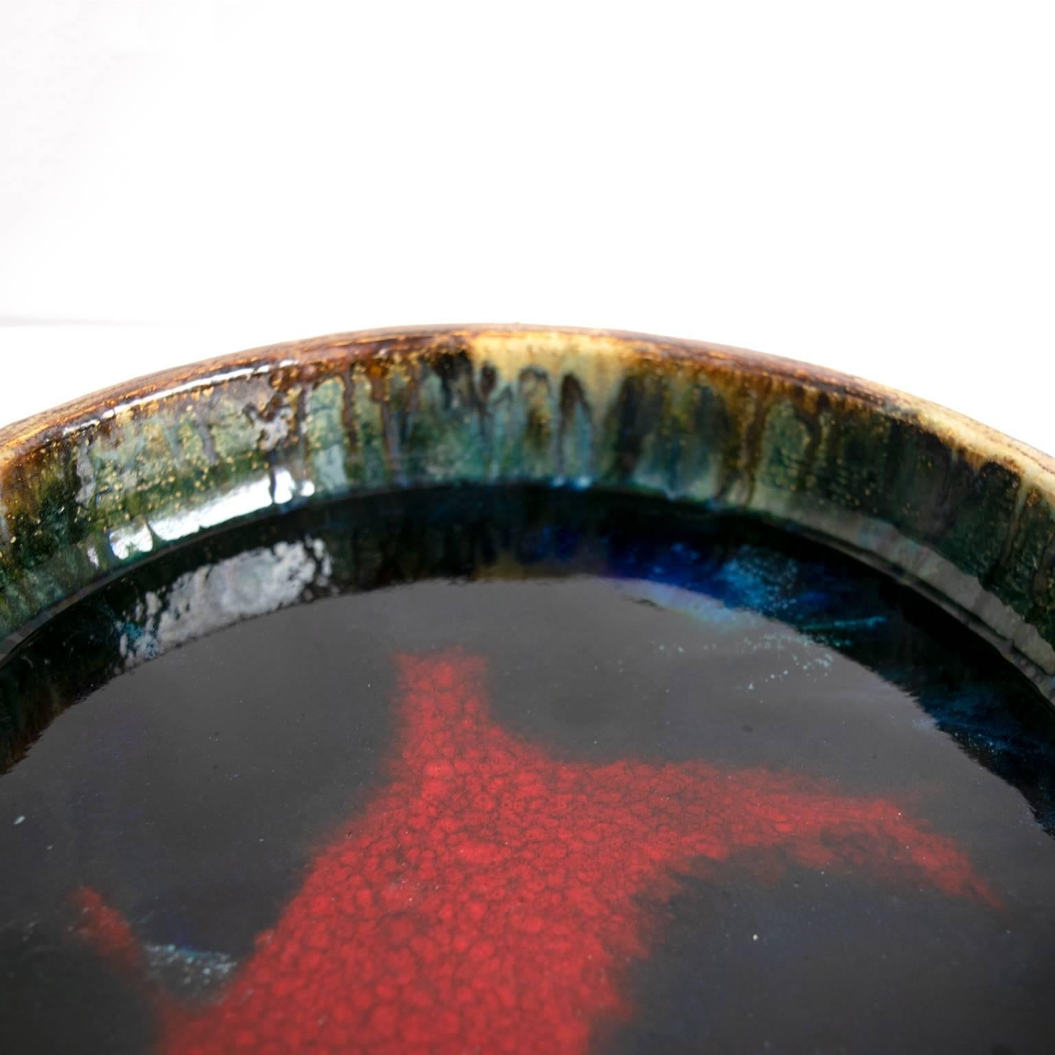 20th Century Large Midcentury Scandinavian Modern Multicolored Thickly Glazed Bowl