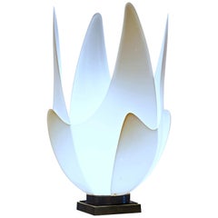 Large Midcentury Sculptural Blossoming White Tulip Lamp by Roger Rougier