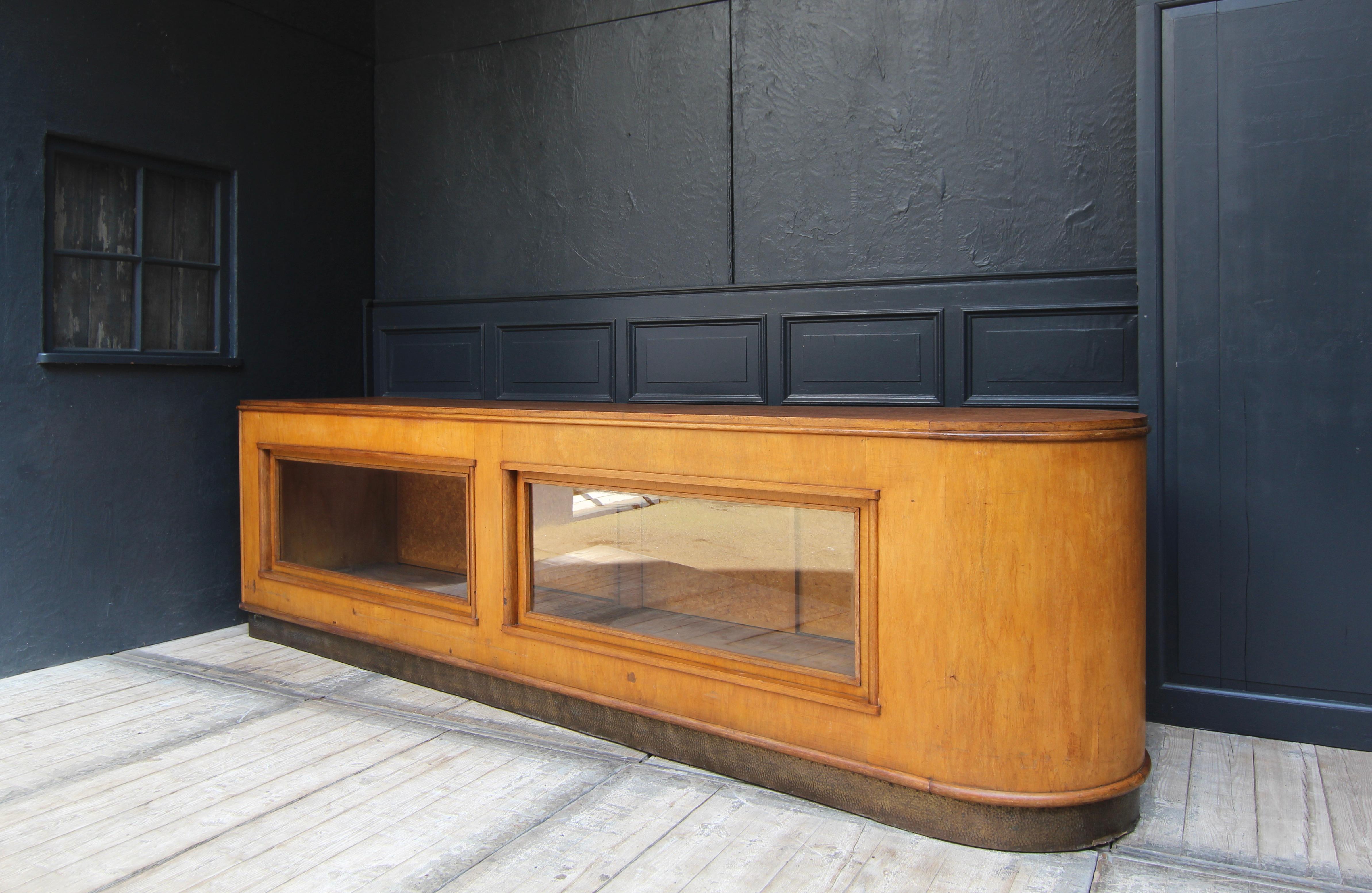 European Large Midcentury Shop Counter with Sliding Doors For Sale