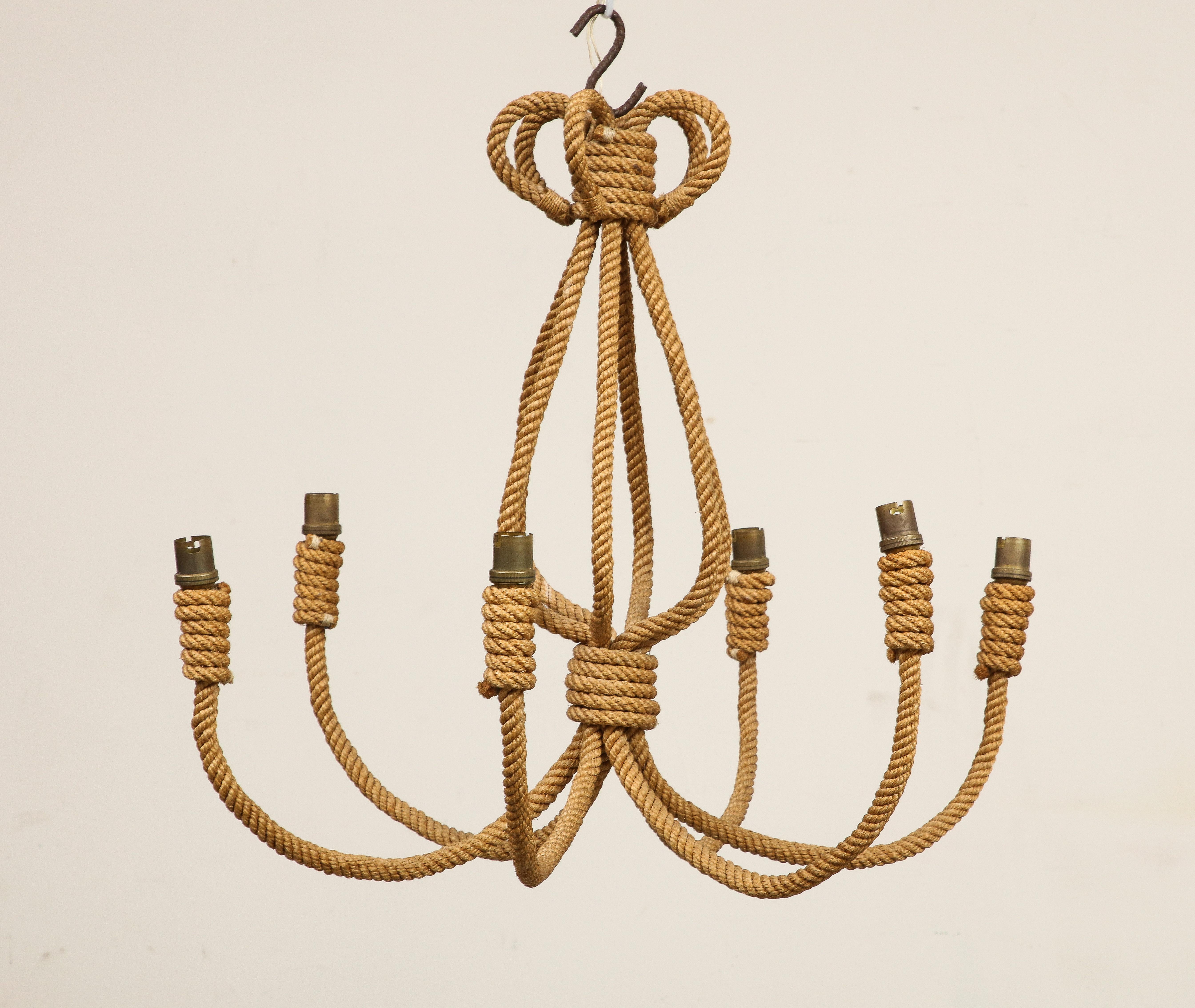 Large Midcentury Six-Arm Rope Chandelier by Audoux Minet, circa 1960 4