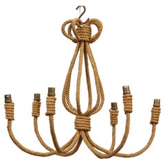 Large Midcentury Six-Arm Rope Chandelier by Audoux Minet, circa 1960