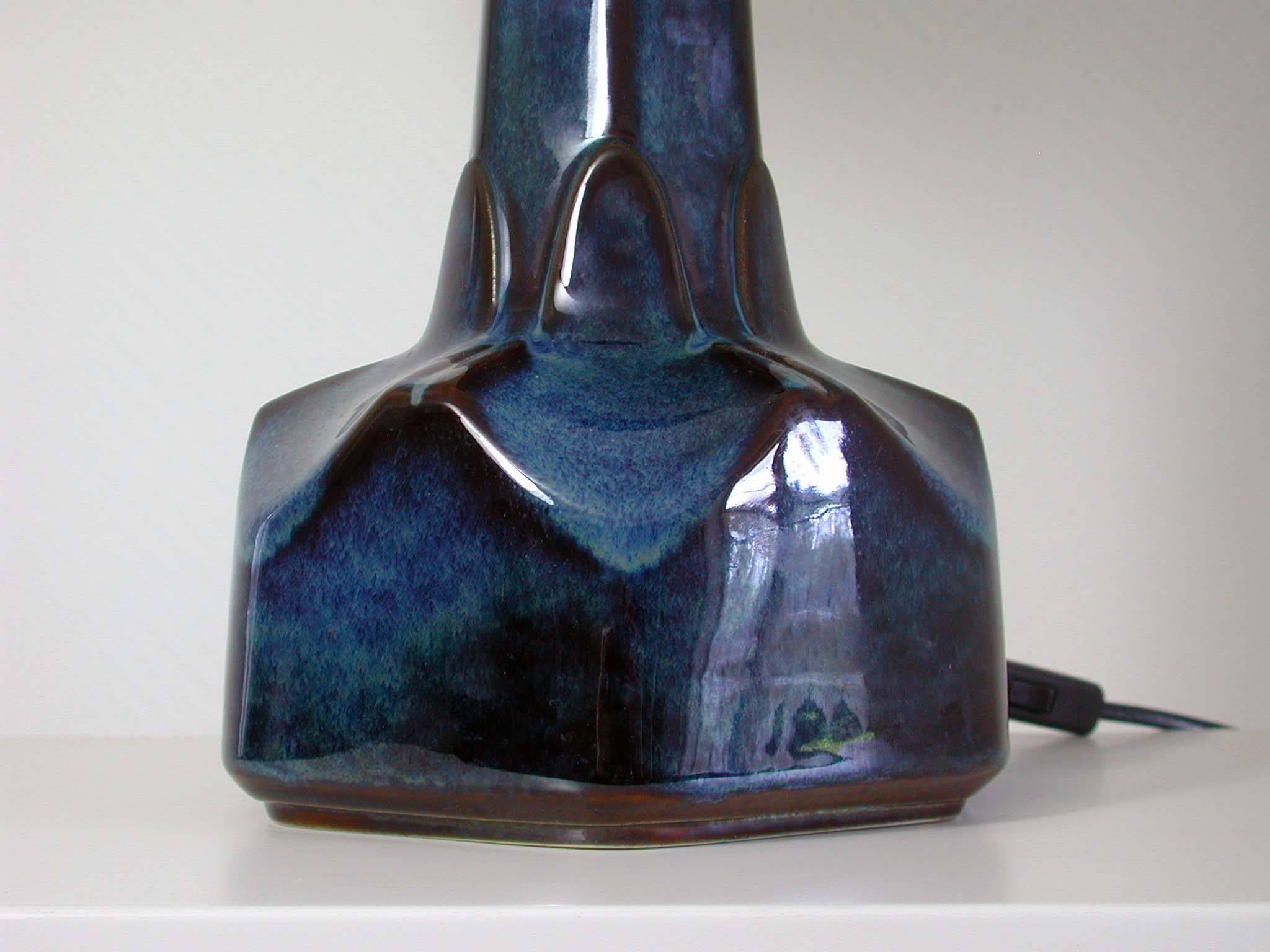 Large Midcentury Soholm Denmark Blue Pottery Table Lamp by Einar Johansen 1960s 1