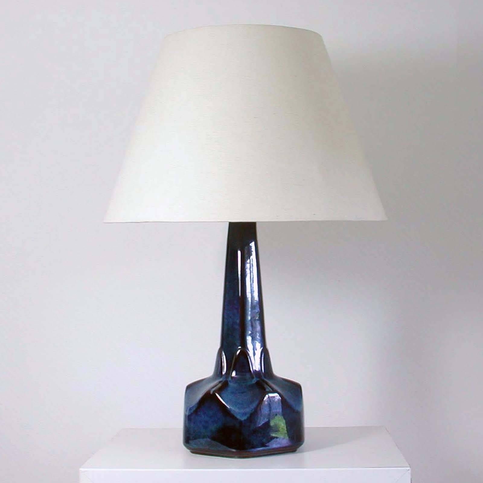 Large Midcentury Soholm Denmark Blue Pottery Table Lamp by Einar Johansen 1960s 3