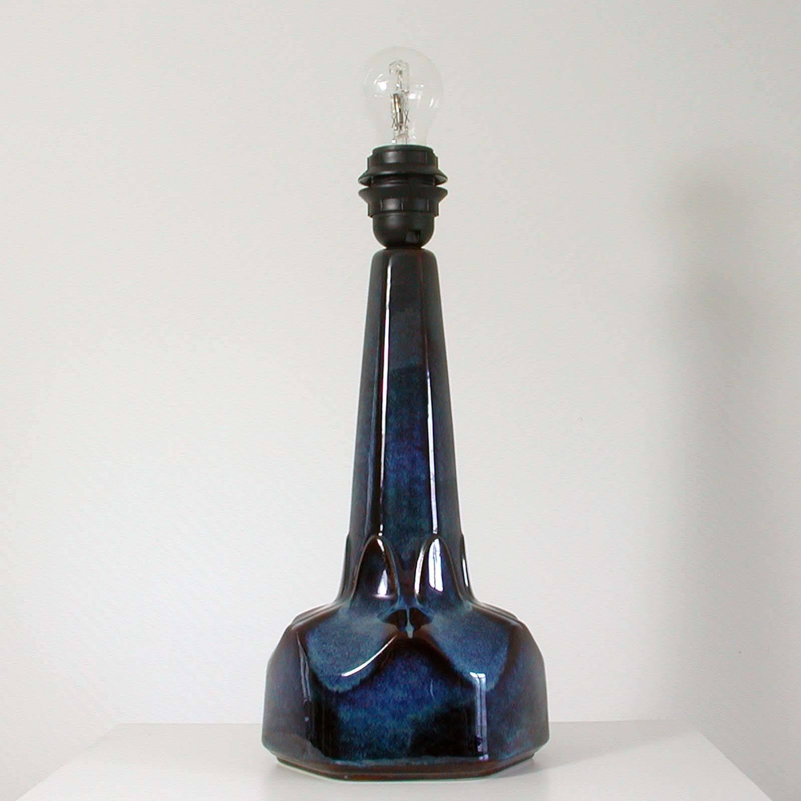 Mid-Century Modern Large Midcentury Soholm Denmark Blue Pottery Table Lamp by Einar Johansen 1960s