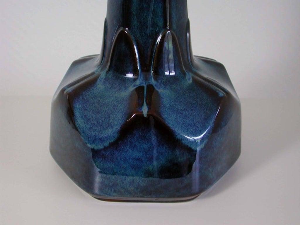 Danish Large Midcentury Soholm Denmark Blue Pottery Table Lamp by Einar Johansen 1960s