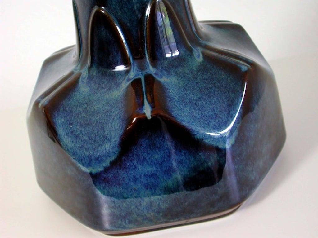 Glazed Large Midcentury Soholm Denmark Blue Pottery Table Lamp by Einar Johansen 1960s