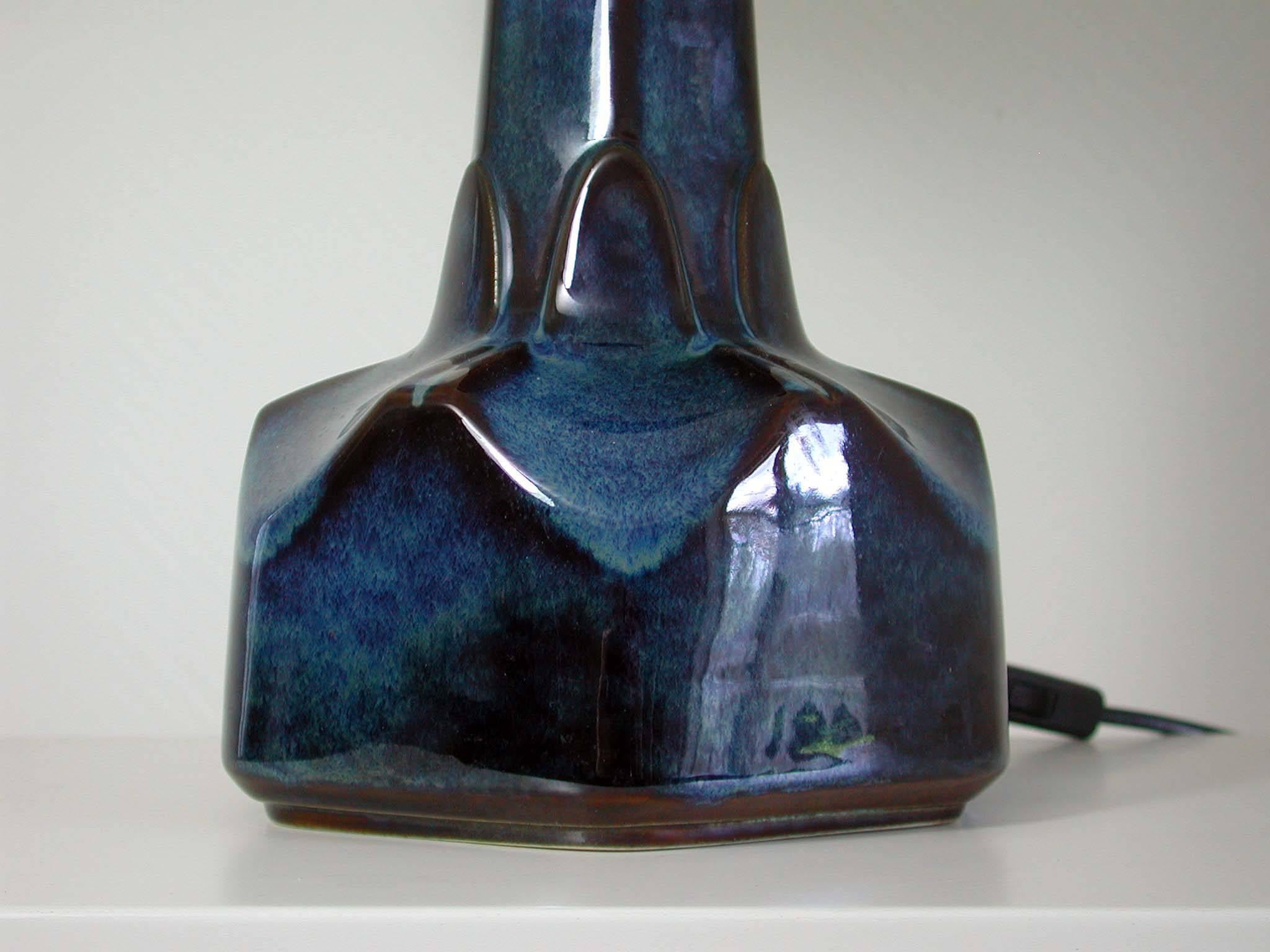 Mid-20th Century Large Midcentury Soholm Denmark Blue Pottery Table Lamp by Einar Johansen 1960s