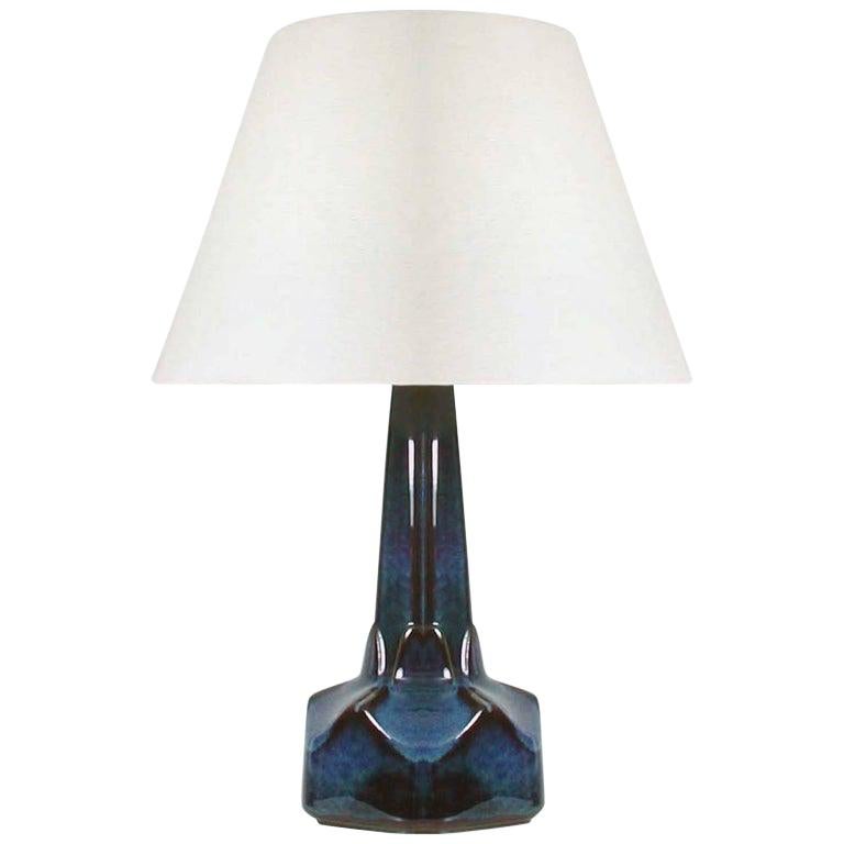 Large Midcentury Soholm Denmark Blue Pottery Table Lamp by Einar Johansen 1960s