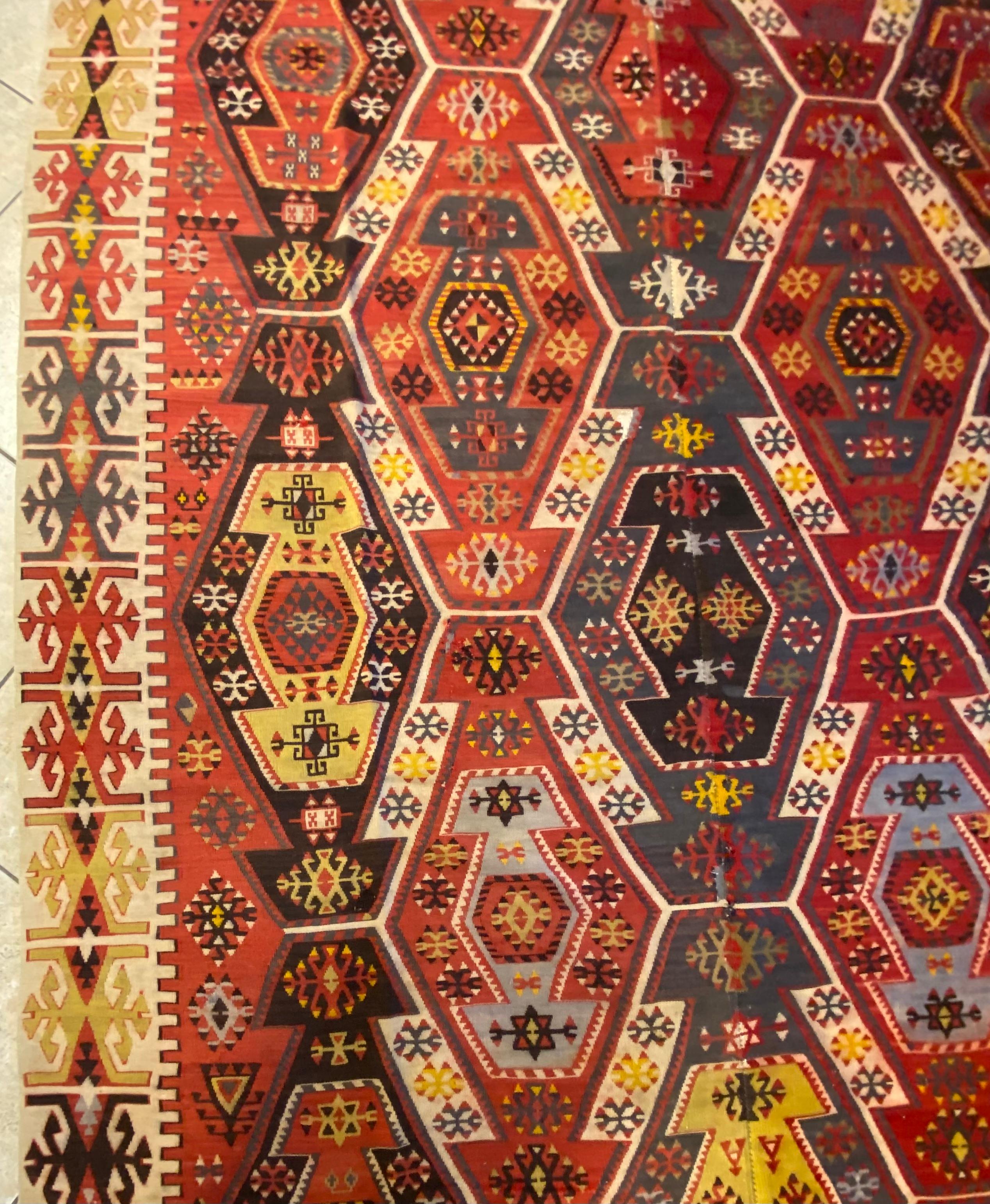 Laine Grand tapis Kilim de style tribal du sud-ouest américain en vente