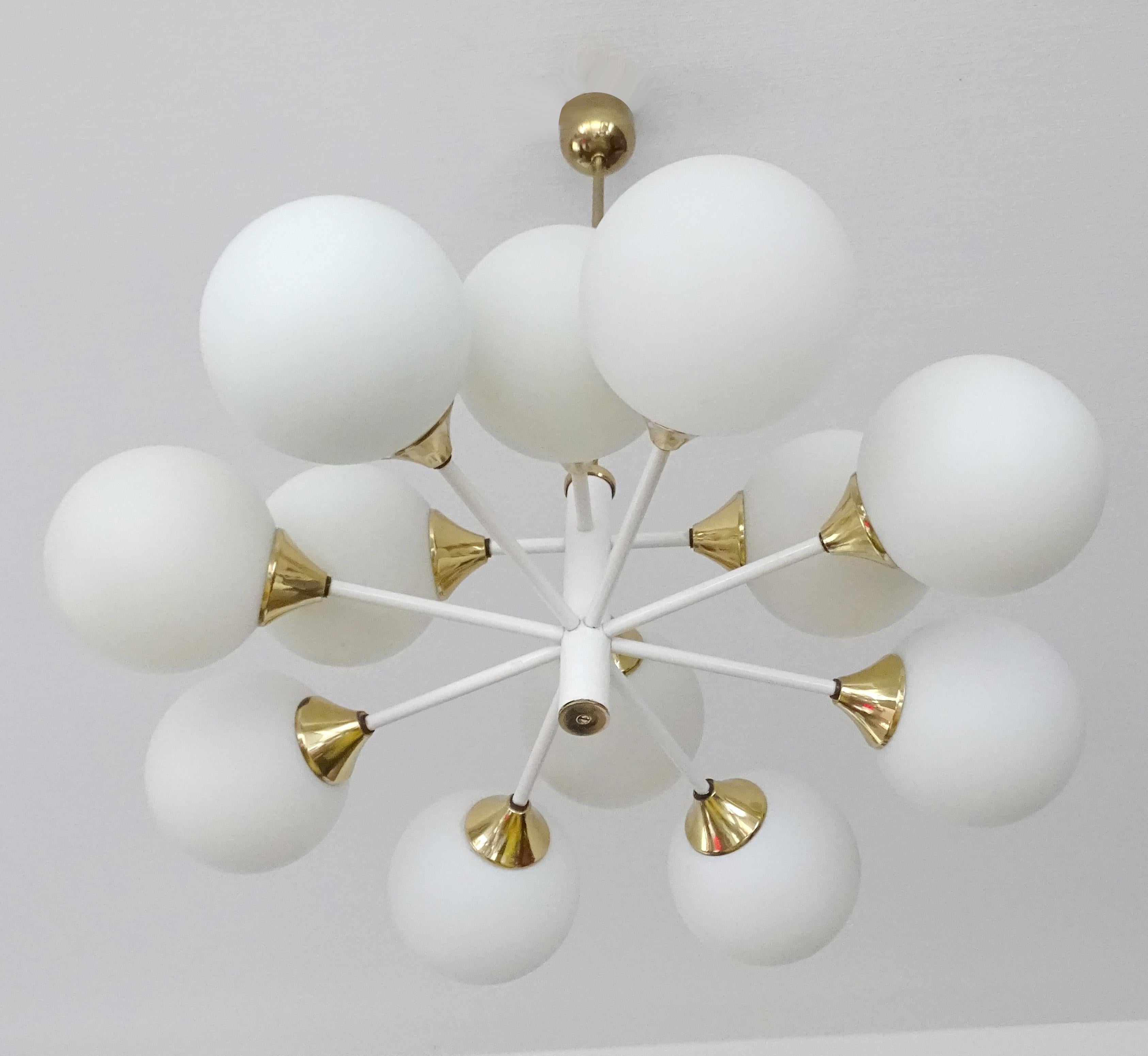 Large Midcentury Sputnik Brass Chandelier Pendant, Gio Ponti Stilnovo Era 1