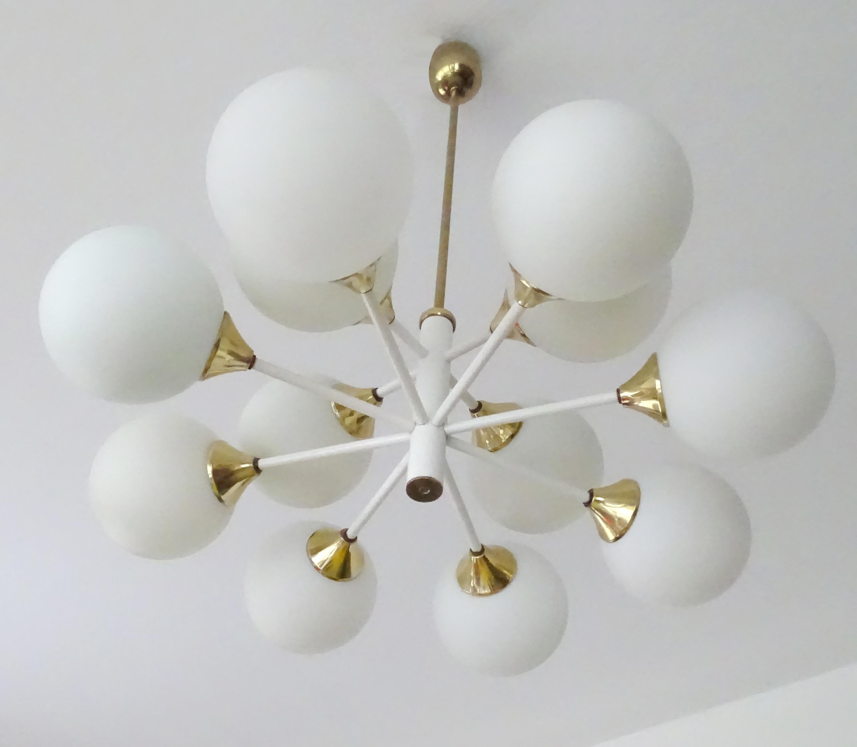 Large Midcentury Sputnik Brass Chandelier Pendant, Gio Ponti Stilnovo Era 3