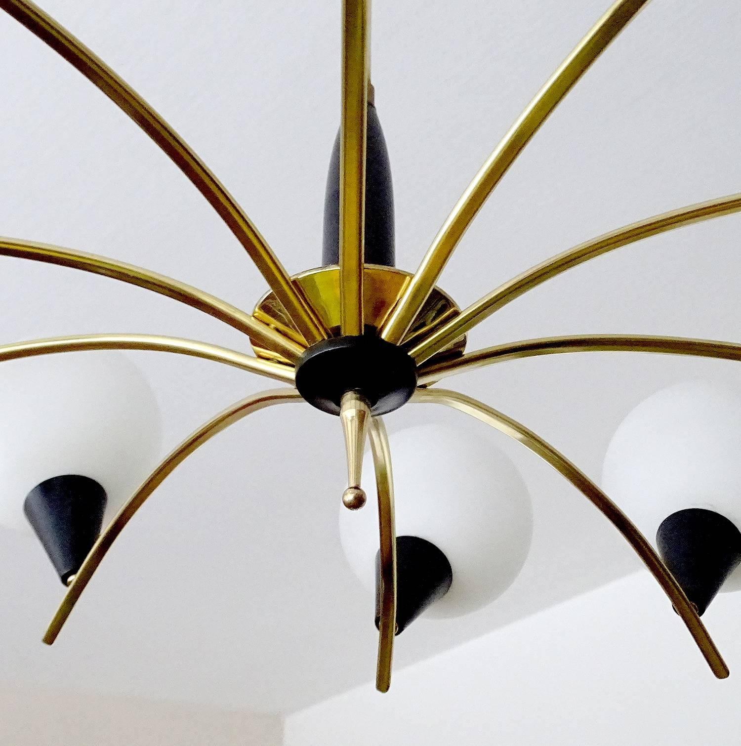 UNIQUE XXL Stilnovo Pendant Light, Brass Glass For Sale 11