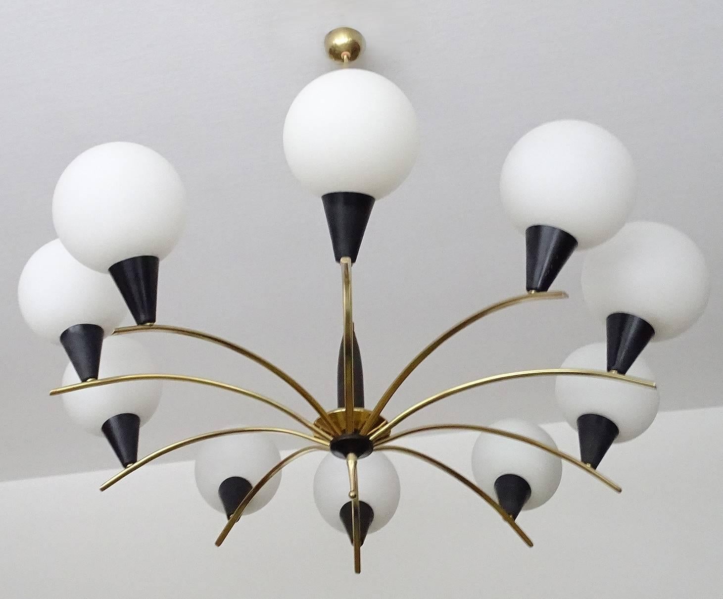 Mid-Century Modern UNIQUE XXL Stilnovo Pendant Light, Brass Glass For Sale
