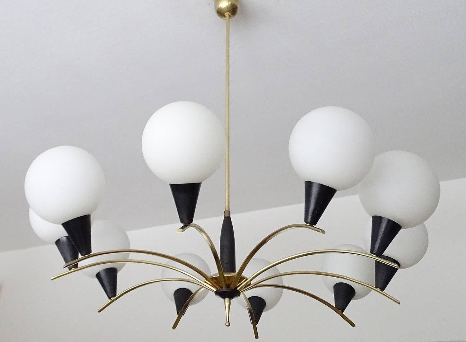 Mid-20th Century UNIQUE XXL Stilnovo Pendant Light, Brass Glass For Sale