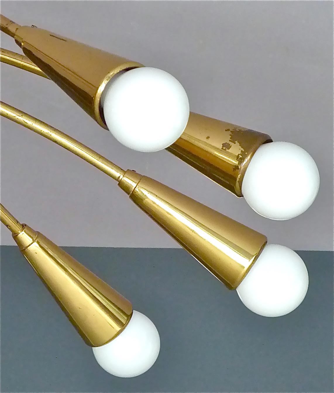 Large Midcentury Sputnik Flush Mount Brass Ceiling Lamp Kaiser Kalmar Stilnovo For Sale 4