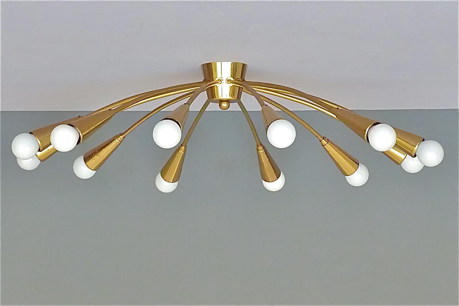 Large Midcentury Sputnik Flush Mount Brass Ceiling Lamp Kaiser Kalmar Stilnovo 6
