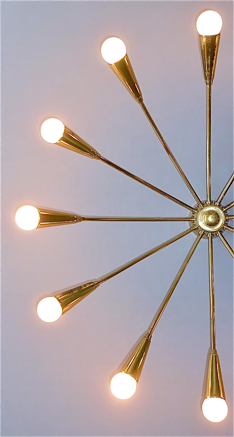 Large Midcentury Sputnik Flush Mount Brass Ceiling Lamp Kaiser Kalmar Stilnovo For Sale 5