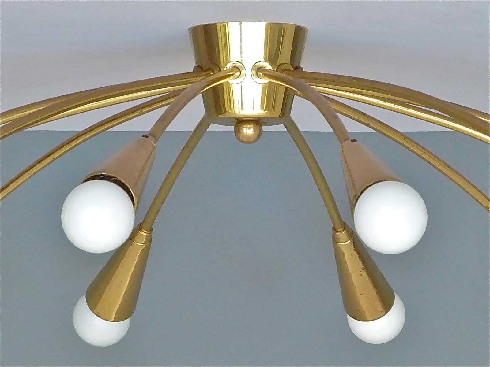 Large Midcentury Sputnik Flush Mount Brass Ceiling Lamp Kaiser Kalmar Stilnovo 7