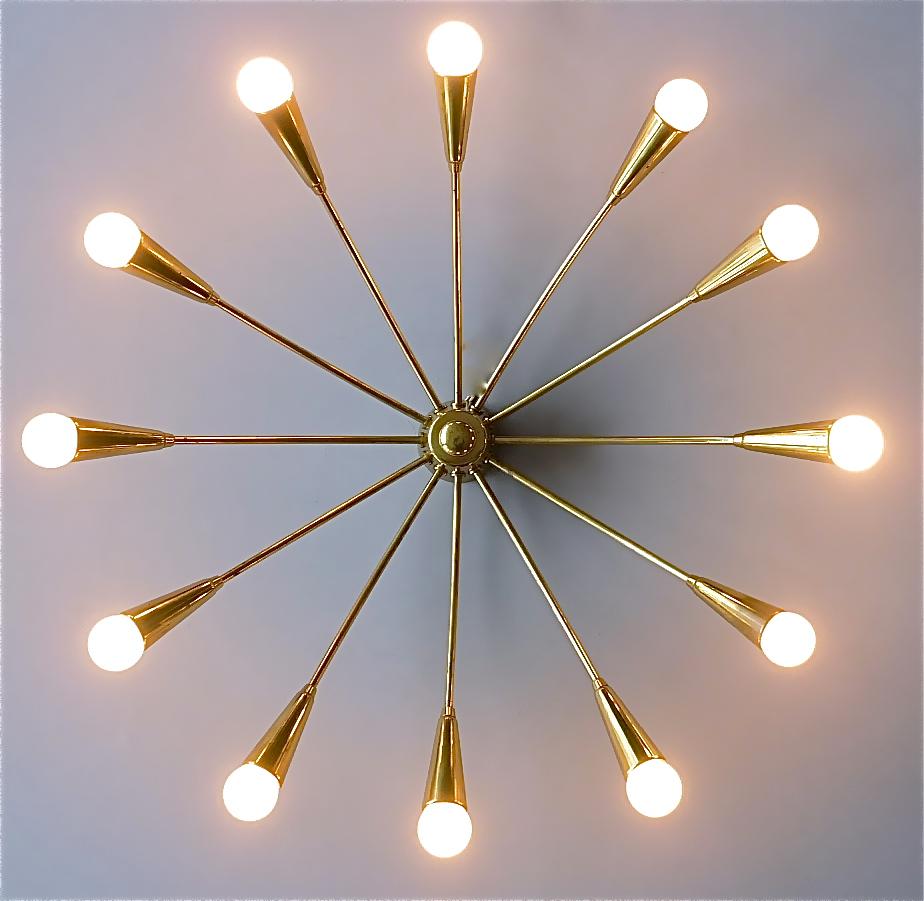 Large Midcentury Sputnik Flushmount Brass Ceiling Lamp Kaiser Kalmar Stilnovo 7
