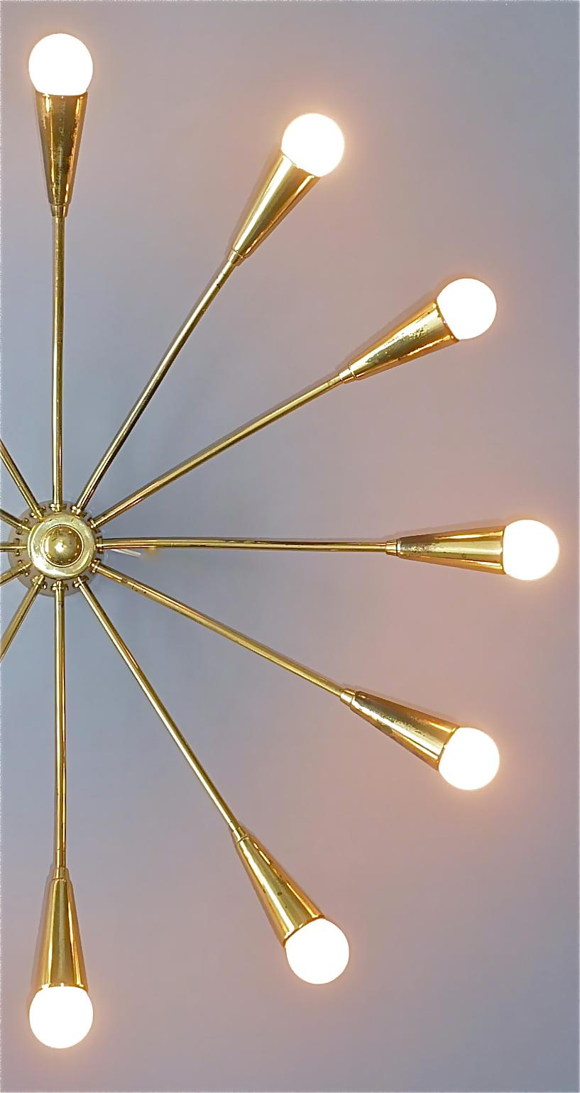 Large Midcentury Sputnik Flush Mount Brass Ceiling Lamp Kaiser Kalmar Stilnovo For Sale 6