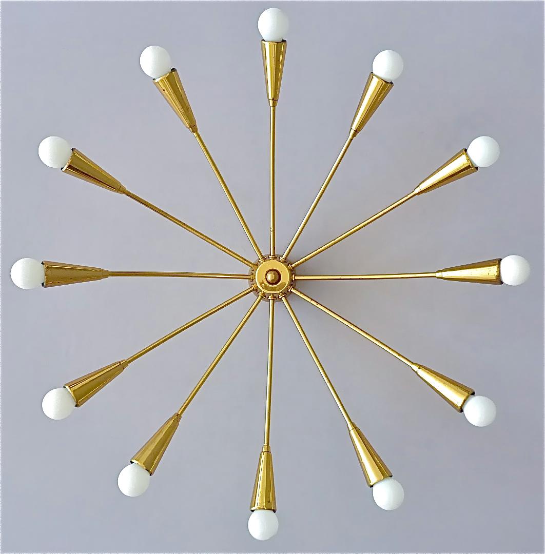 Large Midcentury Sputnik Flush Mount Brass Ceiling Lamp Kaiser Kalmar Stilnovo 8