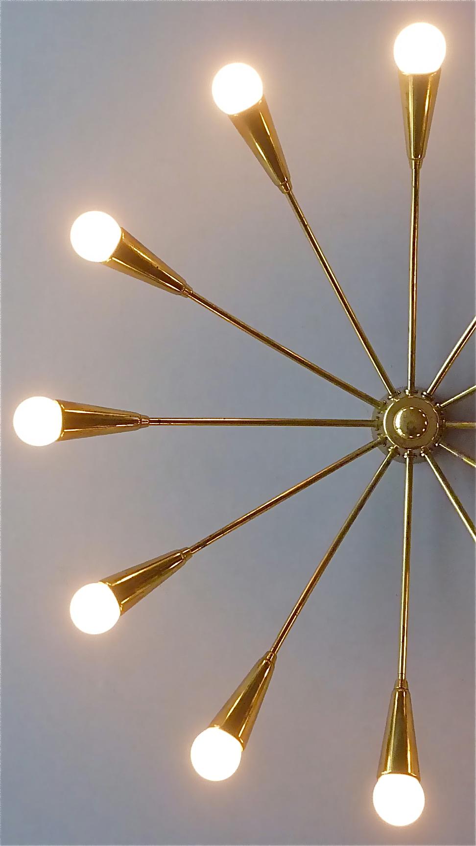 Large Midcentury Sputnik Flushmount Brass Ceiling Lamp Kaiser Kalmar Stilnovo 8