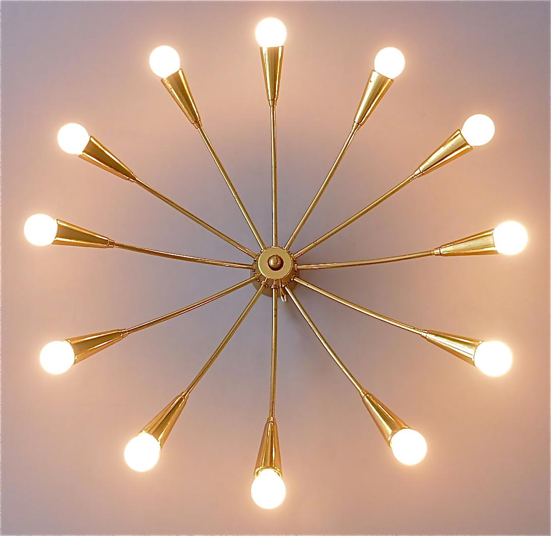 Large Midcentury Sputnik Flush Mount Brass Ceiling Lamp Kaiser Kalmar Stilnovo 9