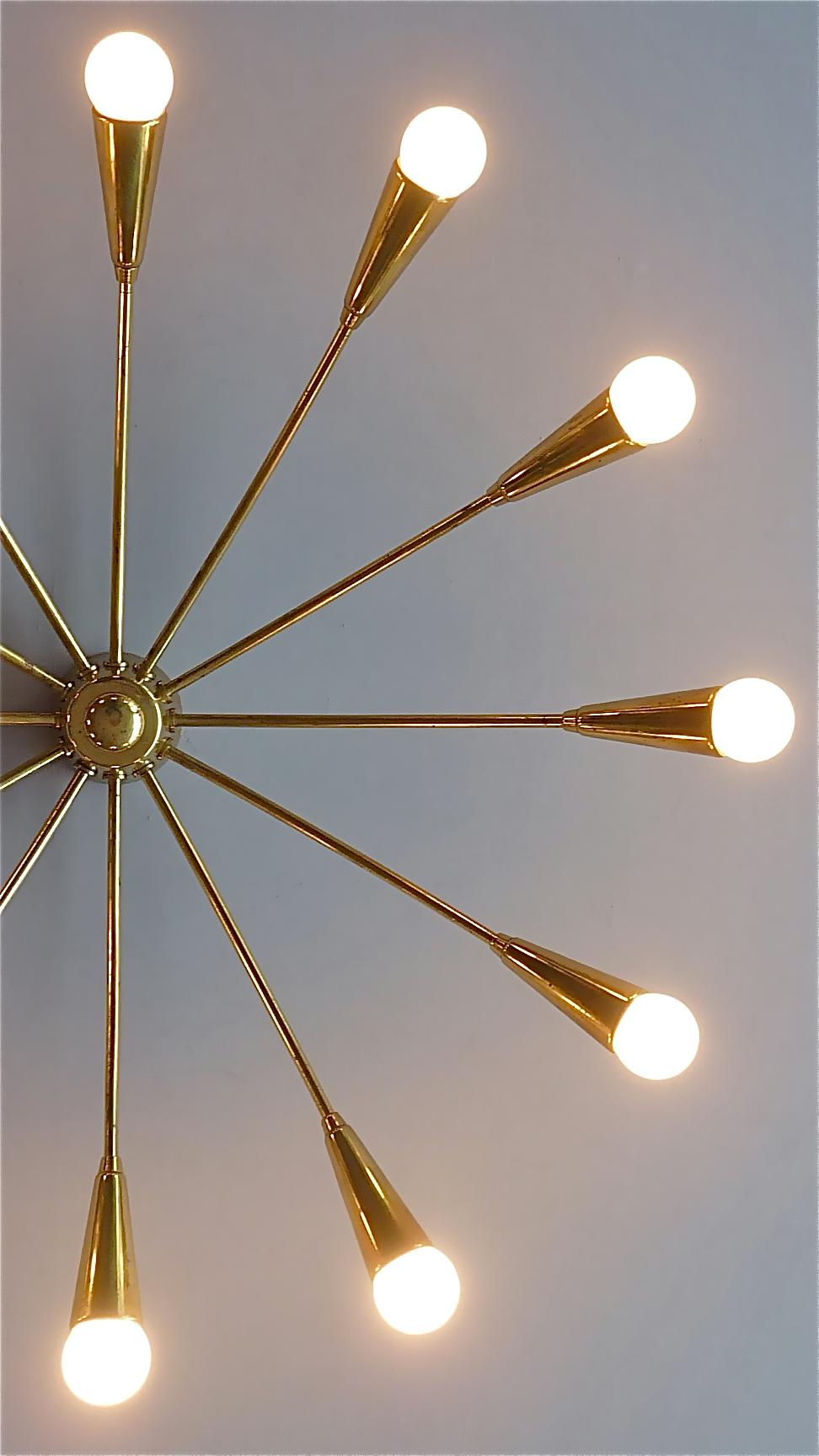 Large Midcentury Sputnik Flushmount Brass Ceiling Lamp Kaiser Kalmar Stilnovo 9