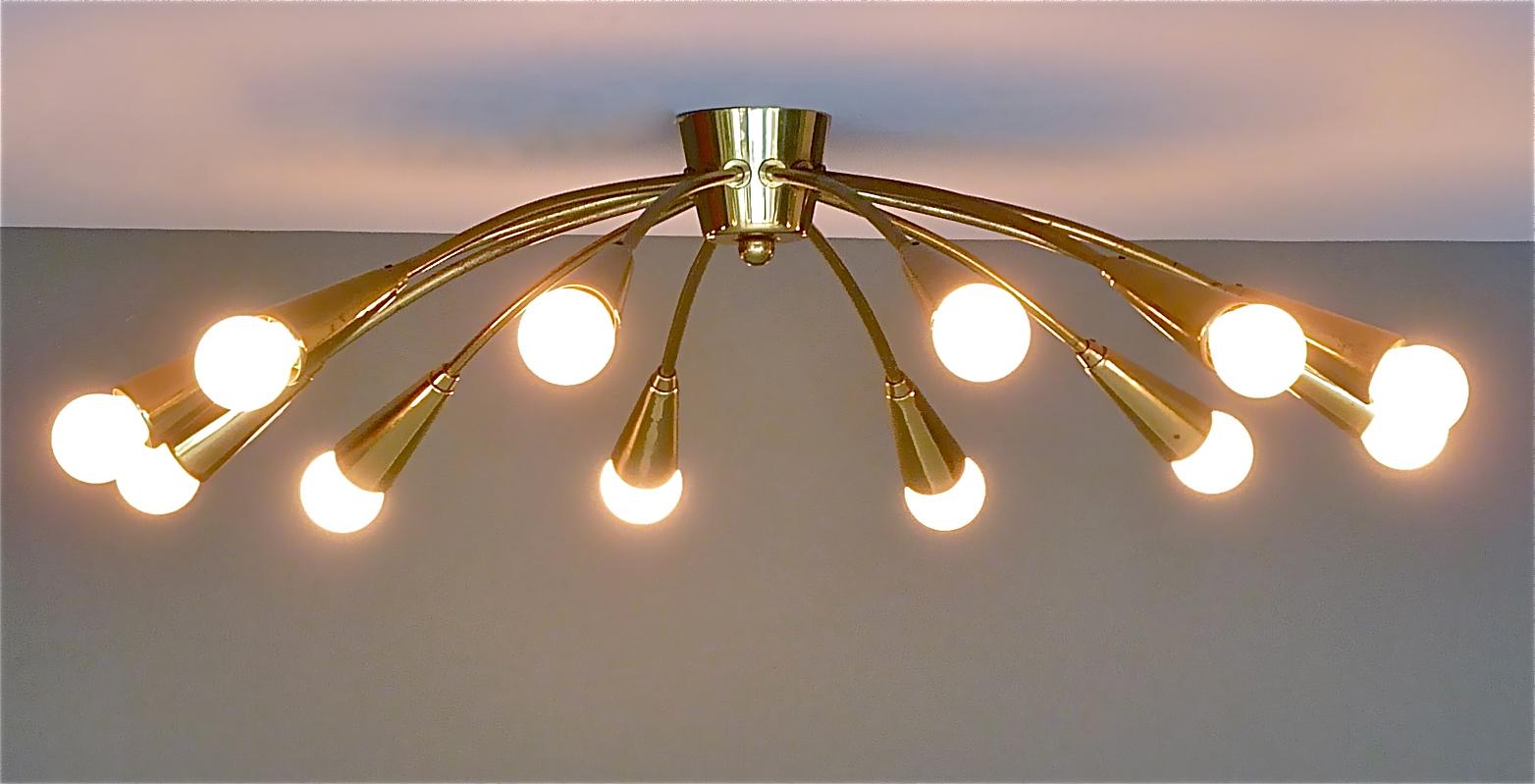 Large Midcentury Sputnik Flush Mount Brass Ceiling Lamp Kaiser Kalmar Stilnovo 10