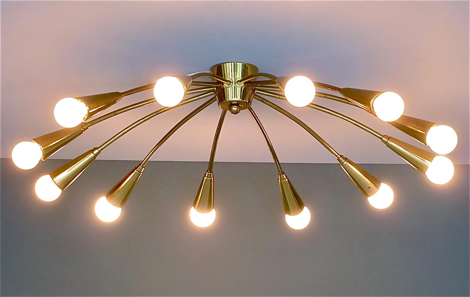Large Midcentury Sputnik Flush Mount Brass Ceiling Lamp Kaiser Kalmar Stilnovo 11