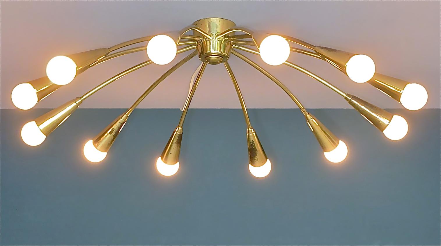 Large Midcentury Sputnik Flush Mount Brass Ceiling Lamp Kaiser Kalmar Stilnovo For Sale 10