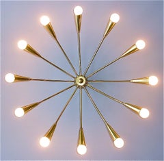 Large Midcentury Sputnik Flush Mount Brass Ceiling Lamp Kaiser Kalmar Stilnovo