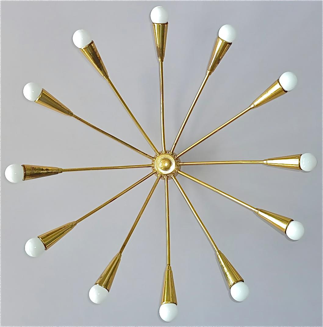 Large Midcentury Sputnik Flush Mount Brass Ceiling Lamp Kaiser Kalmar Stilnovo For Sale 12