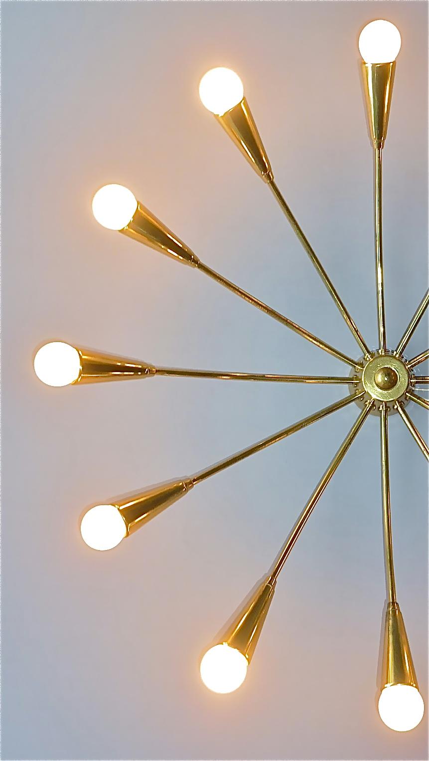 Mid-Century Modern Large Midcentury Sputnik Flush Mount Brass Ceiling Lamp Kaiser Kalmar Stilnovo For Sale