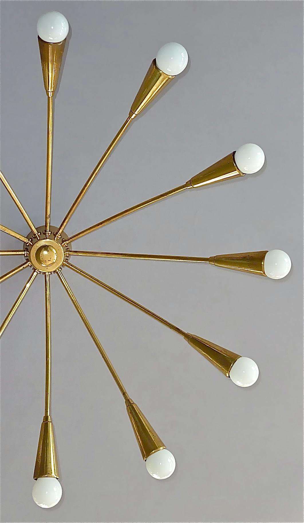 German Large Midcentury Sputnik Flushmount Brass Ceiling Lamp Kaiser Kalmar Stilnovo