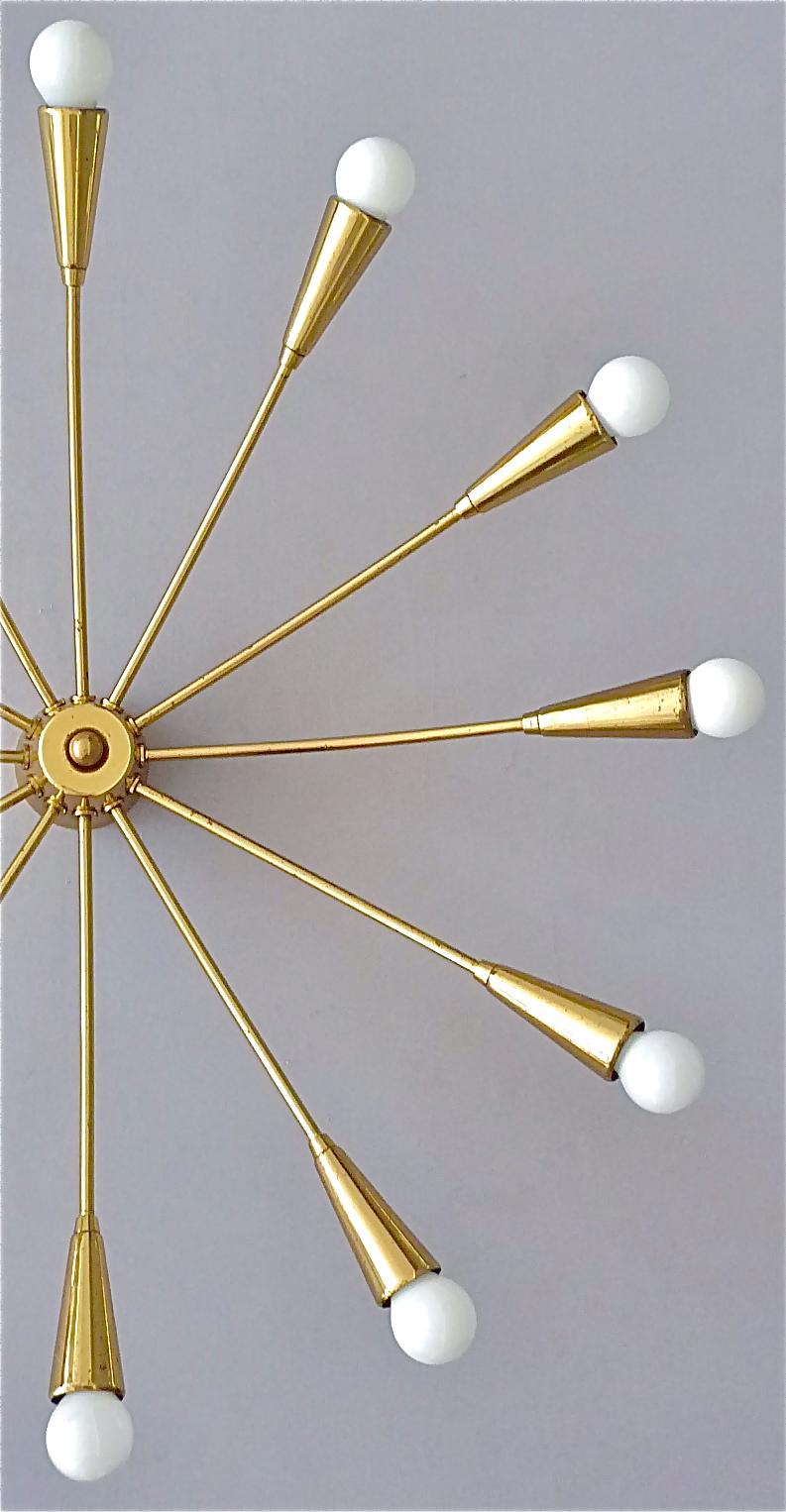 Patinated Large Midcentury Sputnik Flush Mount Brass Ceiling Lamp Kaiser Kalmar Stilnovo