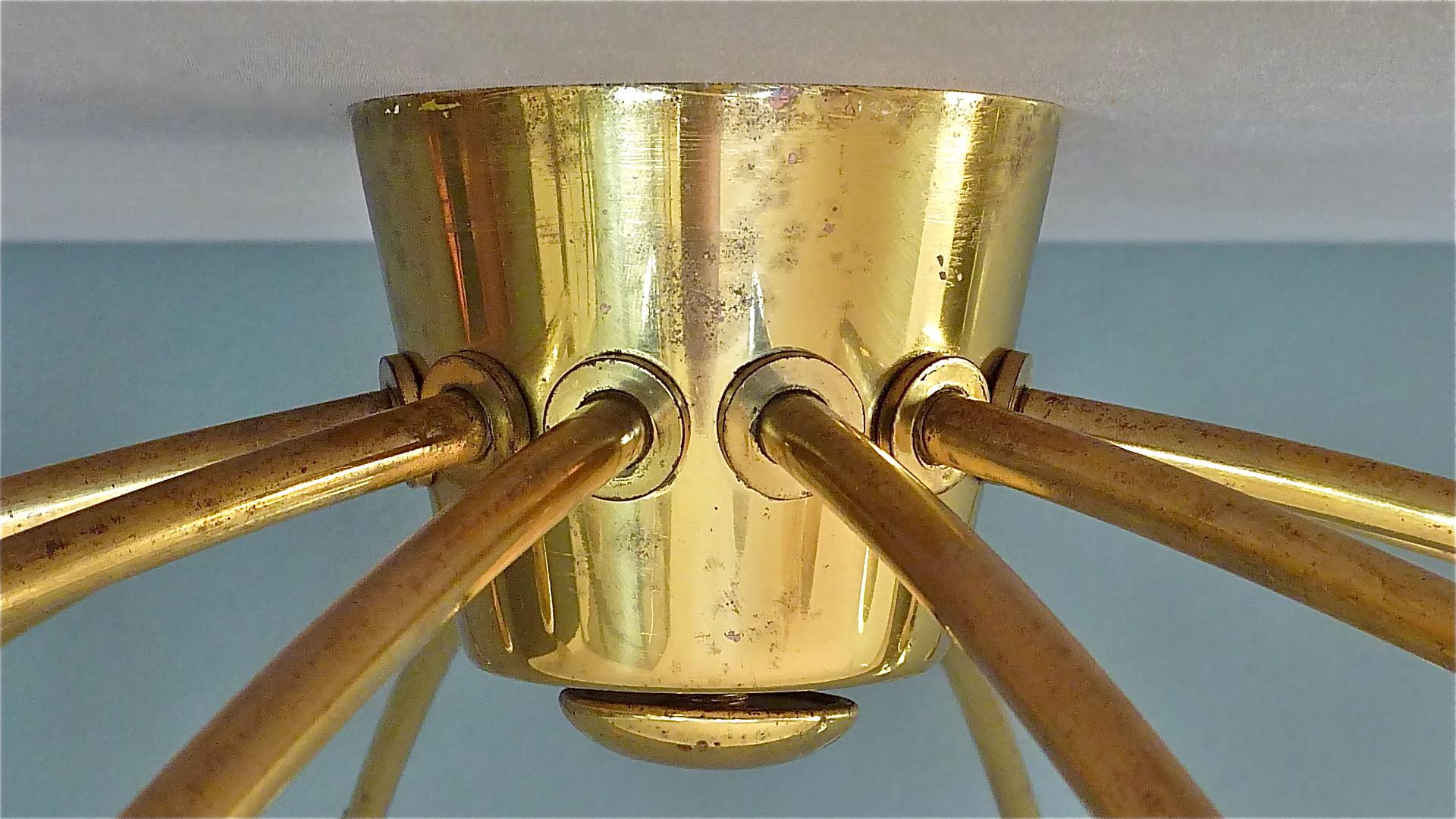 Mid-20th Century Large Midcentury Sputnik Flushmount Brass Ceiling Lamp Kaiser Kalmar Stilnovo