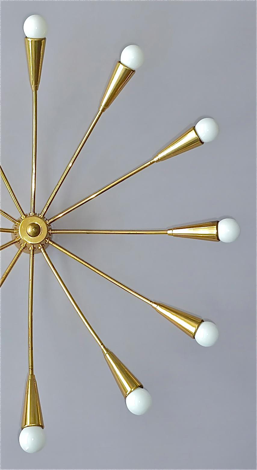 Mid-20th Century Large Midcentury Sputnik Flush Mount Brass Ceiling Lamp Kaiser Kalmar Stilnovo For Sale