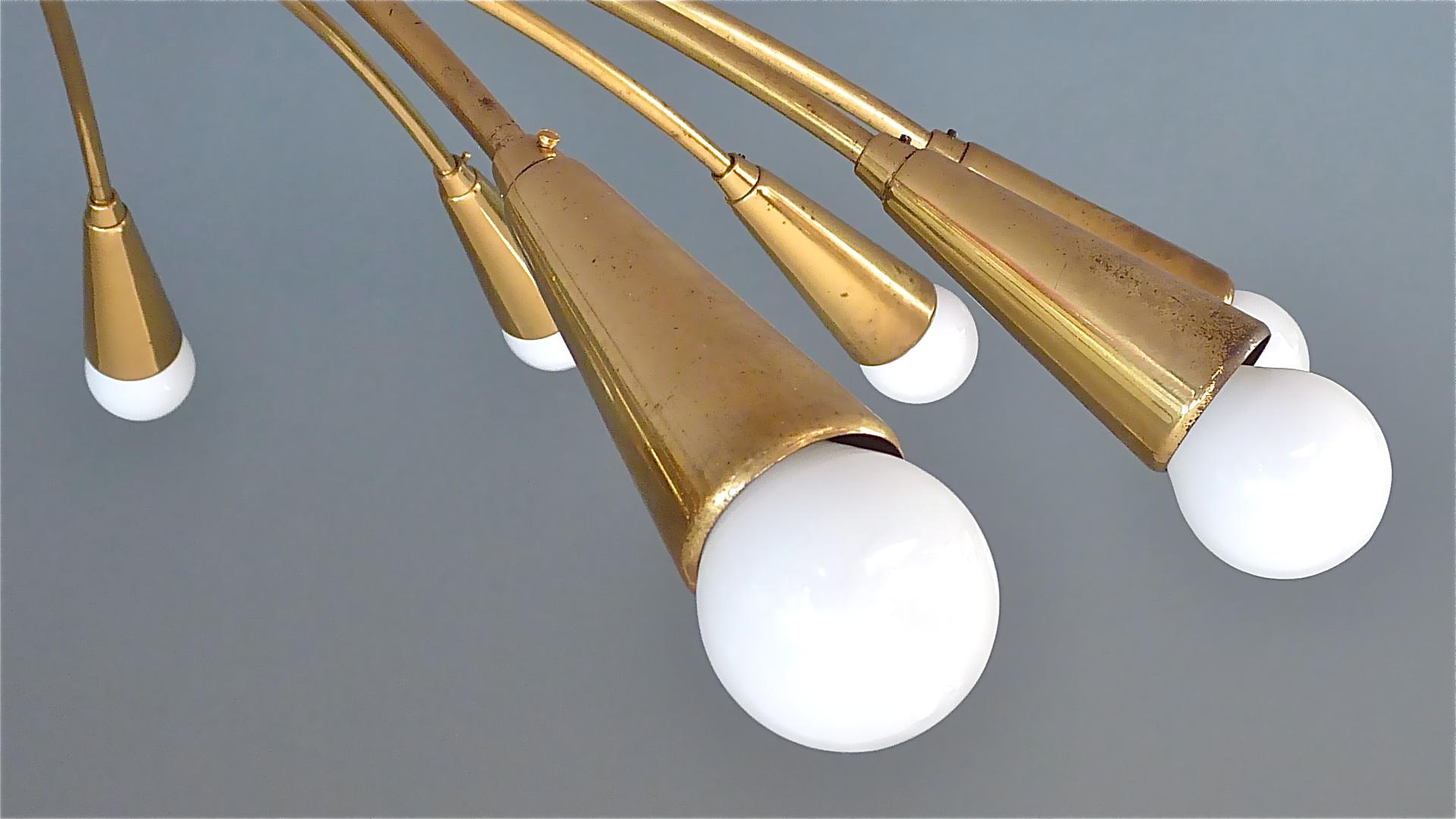 Large Midcentury Sputnik Flushmount Brass Ceiling Lamp Kaiser Kalmar Stilnovo 1