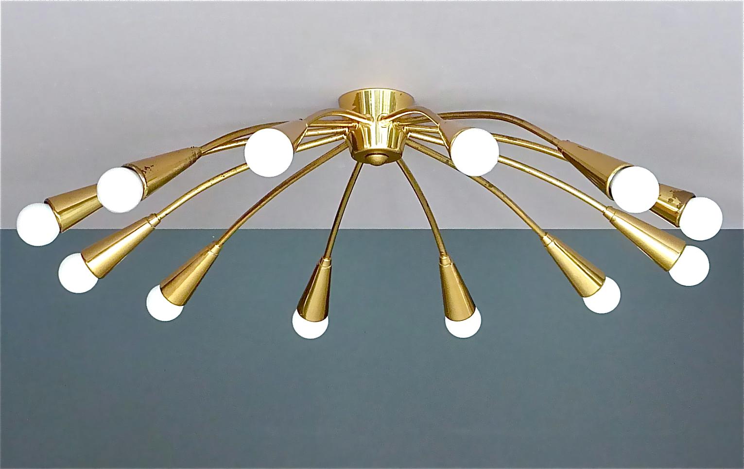 Large Midcentury Sputnik Flush Mount Brass Ceiling Lamp Kaiser Kalmar Stilnovo For Sale 1