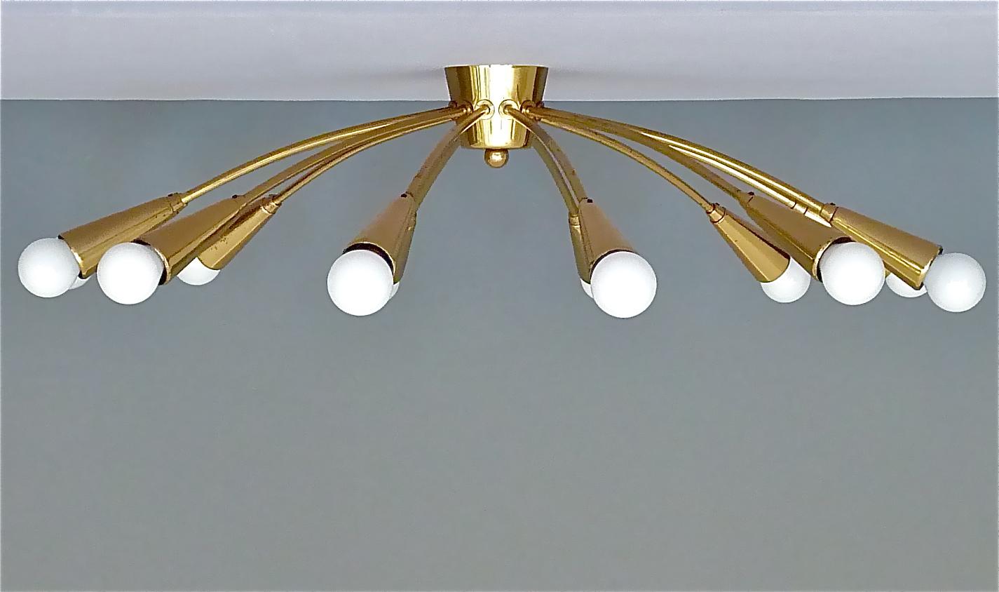 Large Midcentury Sputnik Flush Mount Brass Ceiling Lamp Kaiser Kalmar Stilnovo 2
